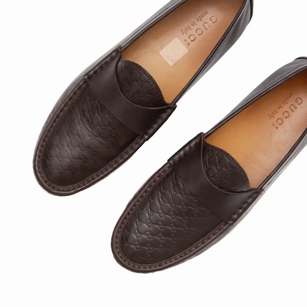 Gucci GG Microguccissima Monogram Brown Leather Loafers Mocasin US 10